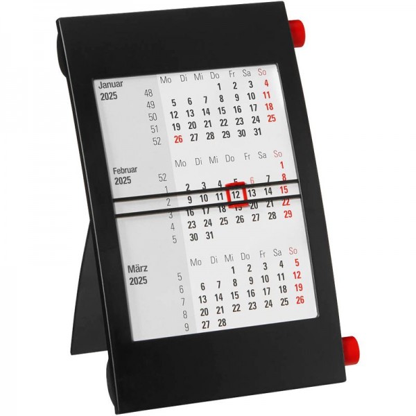 Tischkalender Drehkalender 2025/2026 schwarz/rot 3 sichtbar Monate