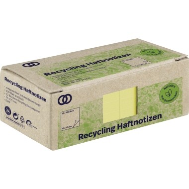 Haftnotiz 75x75mm oeco Recycling Soennecken gelb 100 Bl./Block, 12 Block/Pack