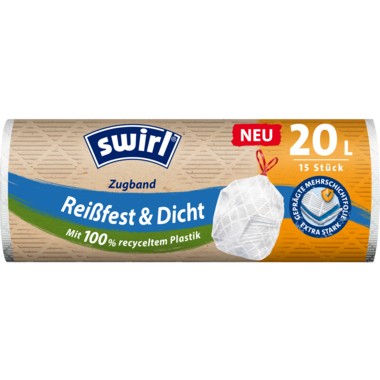 Müllbeutel 20 l SWIRL mit Zugband weiß Reißfest &amp; Dicht 15 St./Pack