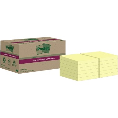 Haftnotiz 47,6x47,6mm Super Sticky Recycling 70 Bl./Block,12 Block/Pack , gelb